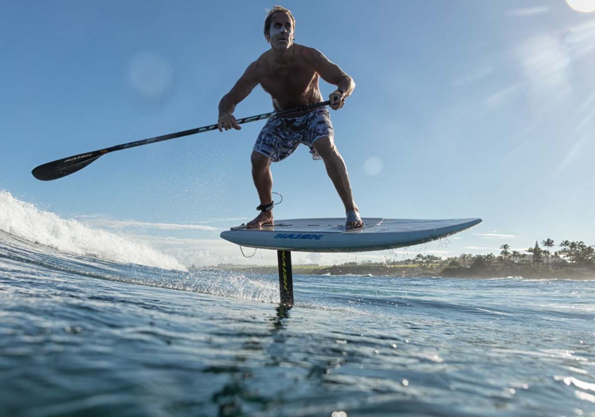 S26 Naish Hover Wing Foil GS - Wing-Surfing Foil Board - Gallery Shot 01 - Robby Naish test riding the new S26 Wing Foil board himself